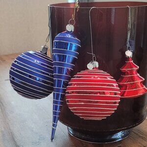 Dept. 56 Blown Glass Christmas ornaments Red and Blue